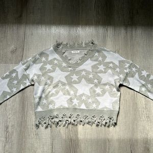 Cropped Gray Star Sweater